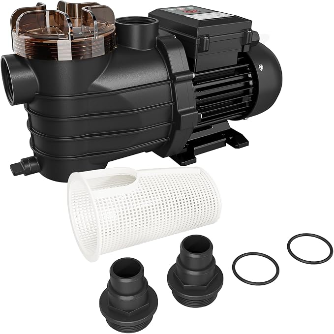 VINGLI 3/4 HP 3435 GPH Pool Pump, 110V Single Speed Self Priming Swimming Pool Pump, Powerful Copper Motor Water Circulation Pump with Filter Basket for Above Ground Pools Spas, US Plug