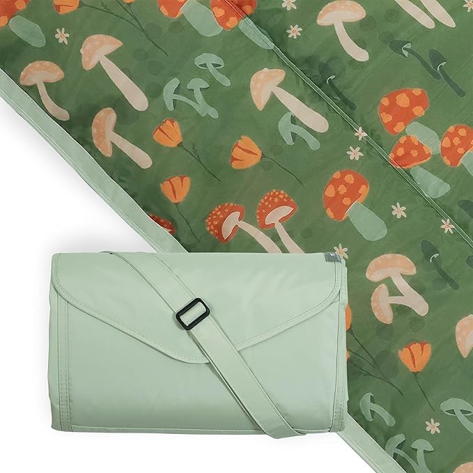 Little Unicorn 5'x7' Outdoor Family Picnic & Beach Blanket | Durable & Water-Resistant Fabric | Compact Fold & Easily Wipes Clean | Zipper Pocket (Woodland Mushroom)