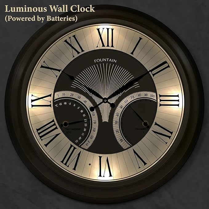 24 Inch in/Outdoor Wall Clock with Temperature and Humidity Combo, Large Outdoor Clock for Patio Large Waterproof with Thermometer,Antique Hamilton Gold Metal