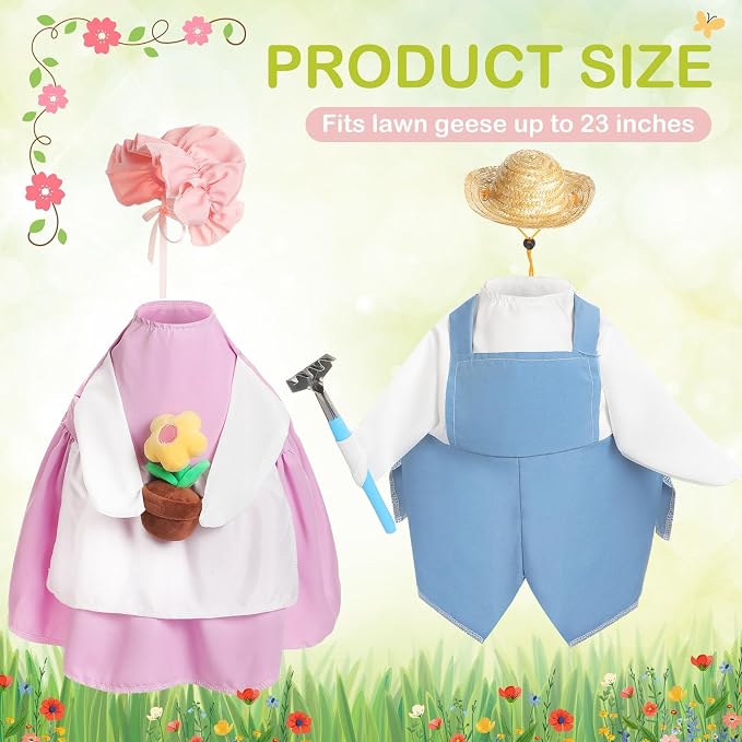 FuWeave 2 Set Porch Goose Outfit Spring Gardener Goose Clothes with Small Flower Pot for 23" Cement Outdoor Patio Yard Decor(Gardener)