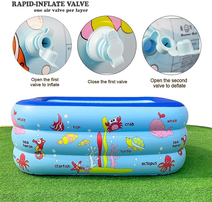 Inflatable Kiddie Pool, 51" x 33" x 21" Higher Kids Swimming Pool for Indoor or Outdoor, Ocean World Inflatable Bathtub with Inflatable Soft Floor, Ball Pit Pool