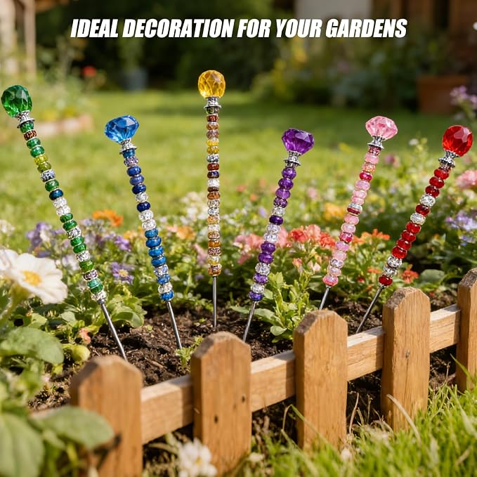 300Pcs Beaded Garden Stakes Kit,DIY Fairy Wand Garden Stake Beads Kits with 10Large Hole Beads & 10 Threaded Rods,Fairy Garden Accessories for Plants Garden Outdoor & Indoor Decor