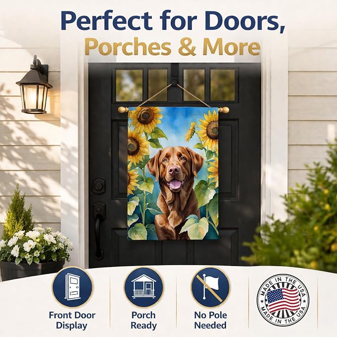Caroline's Treasures DAC6050CHF Chesapeake Bay Retriever in Sunflowers House Flag Large Porch Sleeve Pole Decorative Outside Yard Banner Artwork Wall Hanging, Polyester, House Size, Multicolor