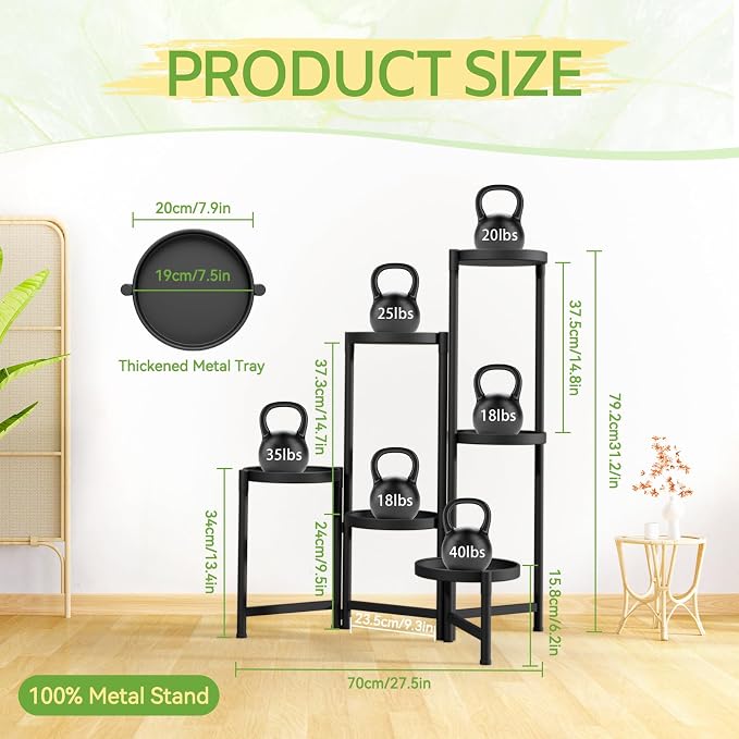 iDavosic.ly Plant Stand Indoor Outdoor, 6 Tier Corner Metal Flower Display Holder Shelf, Folding Tall Orchid Rack for Patio Balcony Porch Garden Living Room House, Black