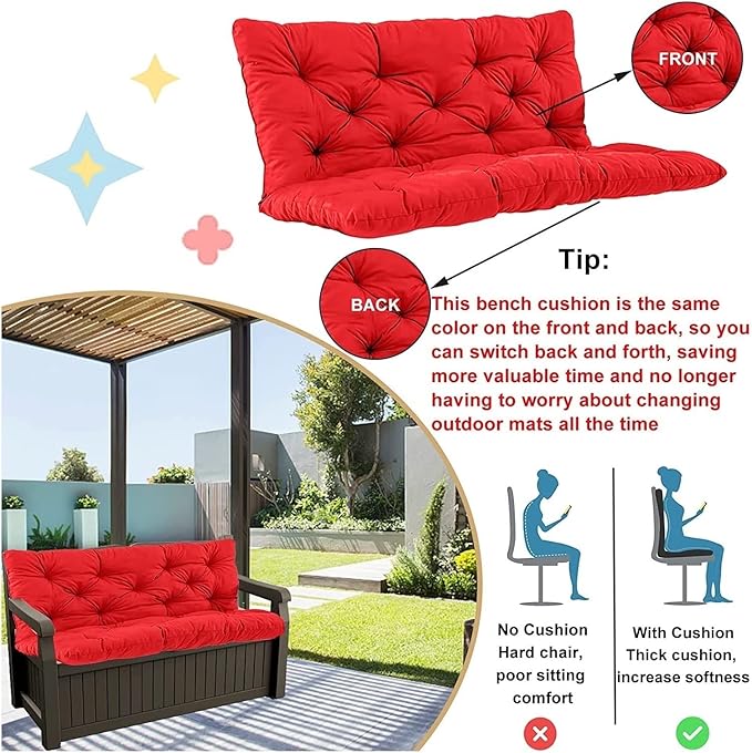 Swing Cushion Replacement Outdoor Porch Waterproof Bench Cushion 2-3 Seater Washable Bench Replacement Cushions for Outdoor Patio Porch Swing Cushions