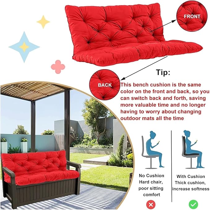 Swing Cushion Replacement Outdoor Porch Waterproof Bench Cushion 2-3 Seater Washable Bench Replacement Cushions for Outdoor Patio Porch Swing Cushions