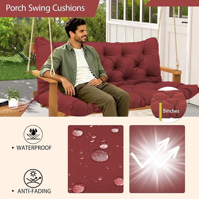 3 Seater Porch Swing Replacement Cushion Outdoor Waterproof Swing Cushions Thicken 5" Patio Swing Cushion with Backrest 70 ×40" Bench Cushion for Outdoor Backyard and Garden Furniture