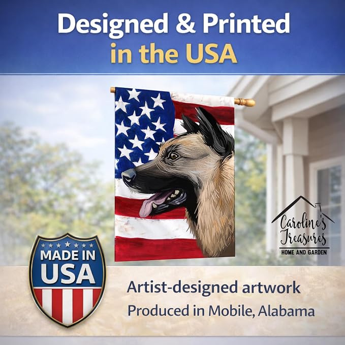 Caroline's Treasures CK6598CHF Kunming Wolfdog American Flag House Flag Large Porch Sleeve Pole Decorative Outside Yard Banner Artwork Wall Hanging, Polyester, House Size, Multicolor