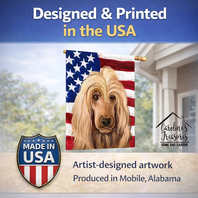 Caroline's Treasures CK6511CHF English Cocker Spaniel American Flag House Flag Large Porch Sleeve Pole Decorative Outside Yard Banner Artwork Wall Hanging, Polyester, House Size, Multicolor