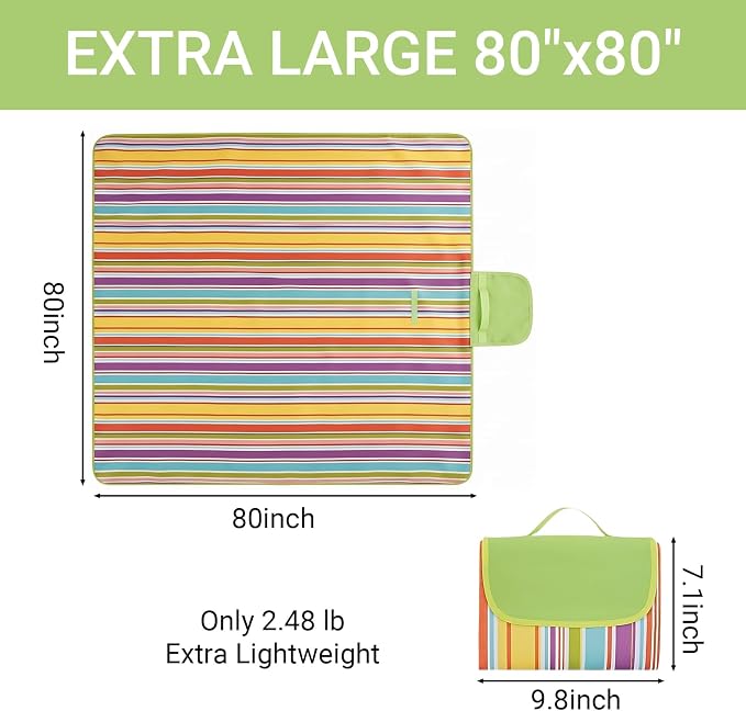 Waterproof Foldable Picnic Blanket Outdoor with Carry Strap,80"x80" Extra Large Beach Blanket Sandproof,Portable Soft Gingham Picnic Mat for Camping Travel Hiking Family Concerts Park(Yellow)