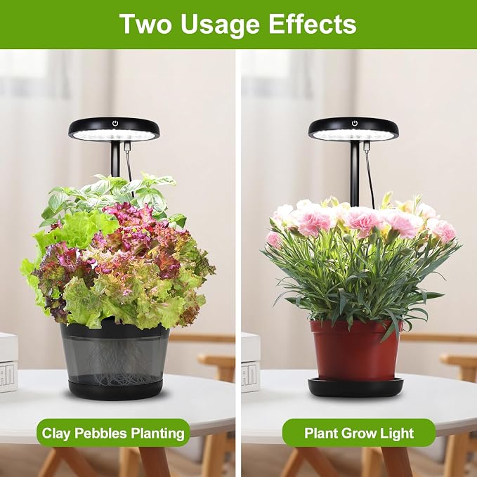 Indoor Clay Pebbles Hydroponic Gardening System with 20W LED Plant Grow Light.The Translucent hydroponic Growing System for Hydroponic Herbs, Vegetables, Lettuce Harvest on Countertop for Mother's Day
