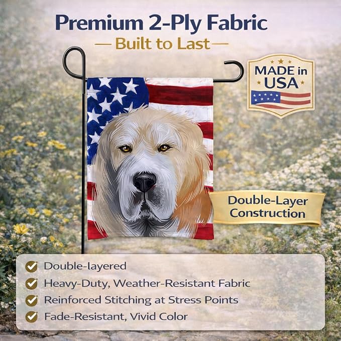 Caroline's Treasures CK6483GF Central Asian Shepherd Dog American Flag Garden Flag Mailbox Flag Decorative Yard Flag Banner Outside Patio Artwork Yard Flower Beds, Garden Size, Multicolor