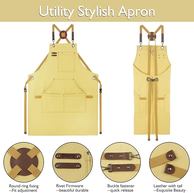 Kitchen Apron, Work Apron, Canvas Apron, Amber | Multiple Pockets, Gardening, Painting, BBQ, Artist, Carpenter, Sizes M to XXL