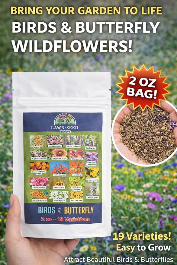 Birds & Butterfly Wildflower Seed Mix (2oz) Vibrant Pollinator Flowers that Attract Butterflies & Provide Seed for Birds