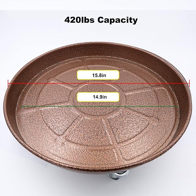 ARTLINE 16" Round Plant Stand with Lockable Wheels, 420lbs Heavy Duty for Indoor Outdoor, Large Rolling Dolly Planter Caddy on Casters to Carry Potted Flower Pot, Round Metal Tray NO Holes, 2 Pack