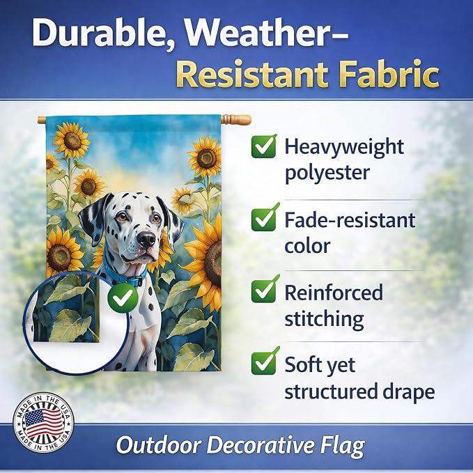 Caroline's Treasures DAC6067CHF Dalmatian in Sunflowers House Flag Large Porch Sleeve Pole Decorative Outside Yard Banner Artwork Wall Hanging, Polyester, House Size, Multicolor