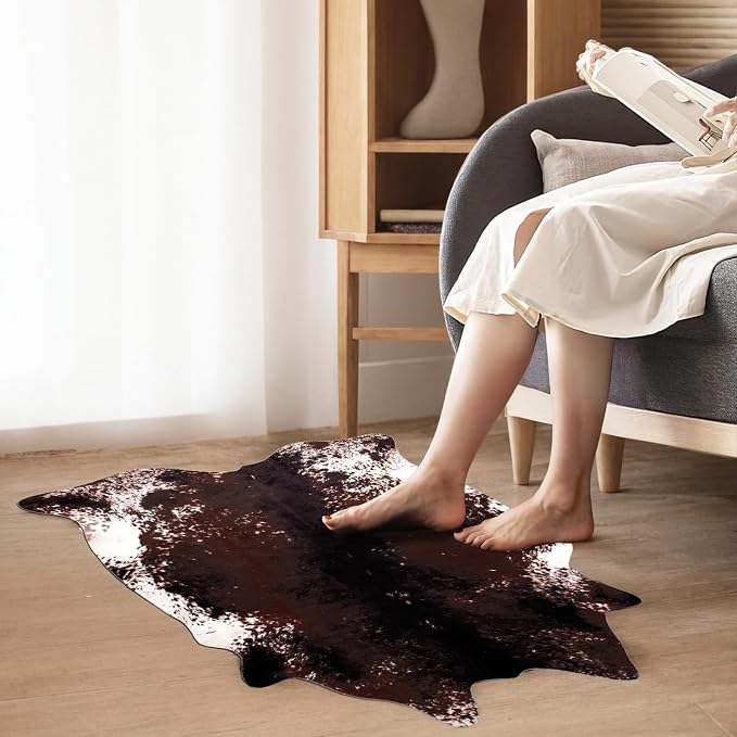 MACEVIA Faux Cowhide Rug Cute Cow Print Rugs Animal Area Carpet Western Decor for Living Room Bedroom Non-Slip 43.3" L x 29.5" W(3.6ft x 2.4ft)
