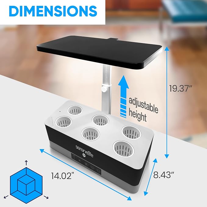 SereneLife Smart Starter Kit-Hydroponic Herb Garden Indoor Plant System w/Height Adjustable LED Grow Lights, 6 pods, 3 Modes-Home Kitchen, Bedroom, Office SLGLF130 (Black)