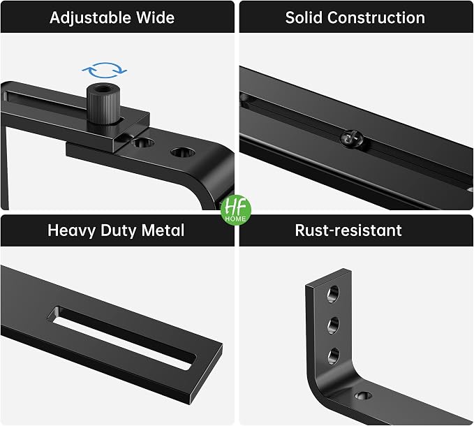 HFHOME 6PCS Adjustable Planter Box Brackets, Brackets for Window Boxes Planters Hanging Flower Box Holders, Wall Mount Holder for Windowsills, Garden, Fences, and Balcony - Black (Patent Registered)