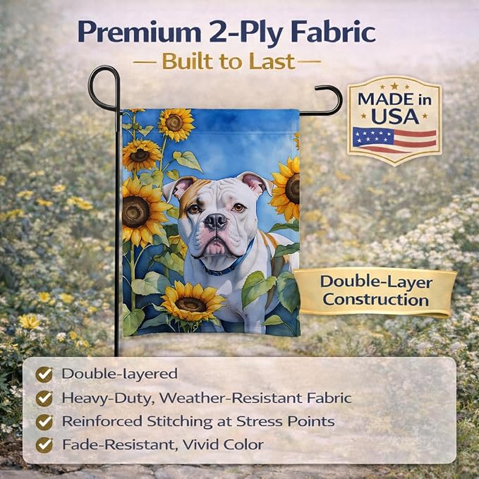 Caroline's Treasures DAC6006GF American Bulldog in Sunflowers Garden Flag Mailbox Flag Decorative Yard Flag Banner Outside Patio Artwork Yard Flower Beds, Garden Size, Multicolor