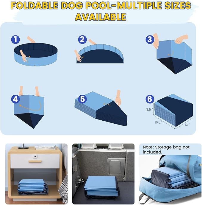 PETOCAT Foldable Pool for Dog and Kids 57" Washing Portable Plastic Tub for Large Dog, Non-Slip Collapsible Kiddie Swimming Wading Pool for Toddler Age 3-5 Outdoor Backyard