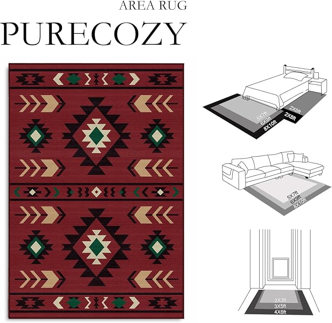 Western Area Rug 4x6 for Living Room, Southwestern Aztec Tribal Area Rugs Southwest Navajo Machine Washable Rug Non-Slip Printed Low-Pile Floor Carpet for Bedroom Dining Room Office, Red