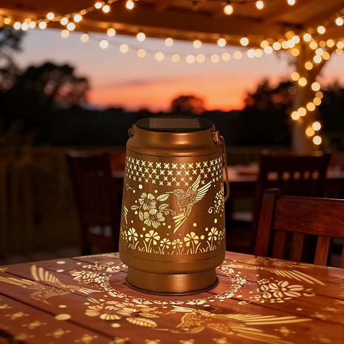 Birthday Gifts for Women Men - Garden Decor Hummingbird Solar Lanterns Outdoor Waterproof - Teacher Appreciation Gifts, Hanging Solar Lights for Outdoor, Yard, Patio, Porch, Graduation Gifts
