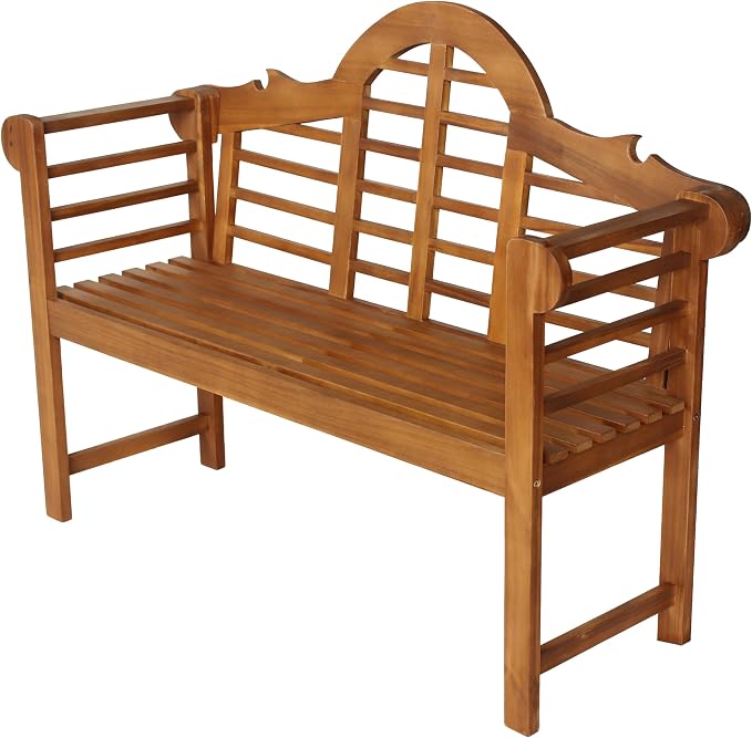 JONATHAN Y Lutyens 51" Acacia Wood Outdoor Bench, 2-Person Garden Bench with Arched Slatted Back and Armrests for Patio, Porch, Backyard, 600 lbs Capacity, Teak Finish BNH103A