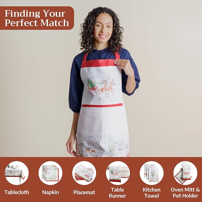 Maison d' Hermine Aprons for women with Pocket 100% Cotton (27.50"x31.50") | Adjustable Neck Strap & long ties Apron Men Chef Wedding Cooking Gardening Server Maid