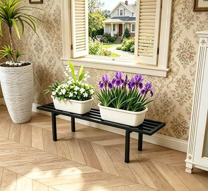 Zhongma One Tier Metal Plant Stand (35.43 L x 8.66 W x 7.9 H) Heavy Duty Plant Holder for Home, Window,Garden, Plant Lovers, Display Stand