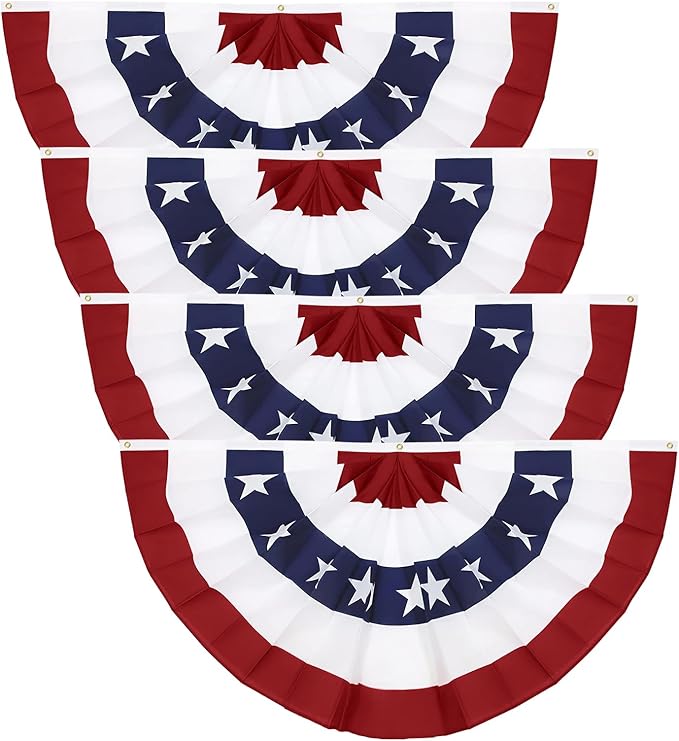 3x6 Ft American Pleated Fan Flag (Set of 4) – Patriotic Half Fan Bunting, 4th of July Memorial Day Decorations for 250th Anniversary (Large Size)