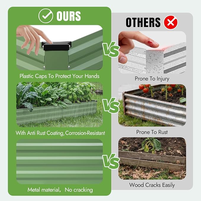 INNO STAGE Galvanized Raised Garden Bed Kits, 12x4x1ft Metal Raised Garden Beds Outdoor, Large Steel Raised Planter Bed with Gloves for Vegetables & Flowers Patio Ground Planter Box(Olive Green, 1PC)