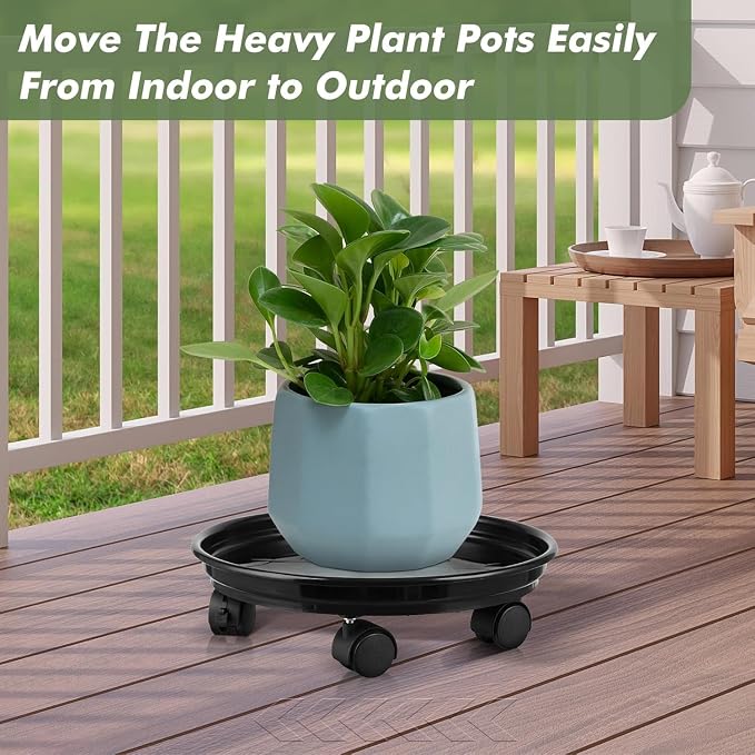 7 Packs Plant Caddy with Wheels 11.8" Plastic Rolling Plant Stands Heavy-Duty Plant Dolly with Casters Indoor Outdoor Wheeled Plant Roller Base Large SaucerTray Mover