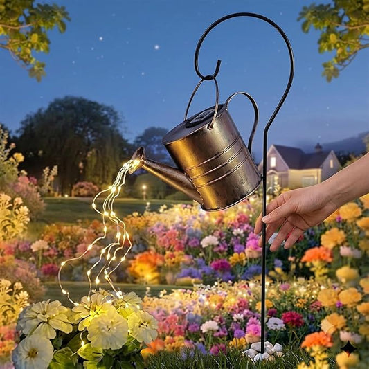 Solar Watering Can Lights Outdoor, Hanging Metal Garden Decor with Cascading Warm White Fairy Lights, Waterproof Yard Patio Lawn Ornament, Gifts for Gardeners