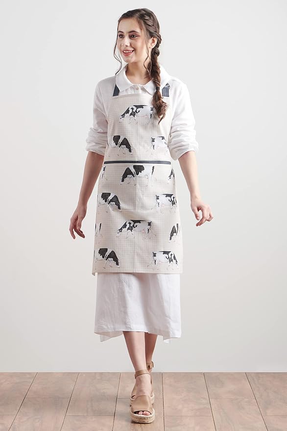 Maison d' Hermine Aprons for women with Pocket 100% Cotton (27.50"x31.50") | Adjustable Neck Strap & long ties Apron Men Chef Wedding Cooking Gardening Server Maid