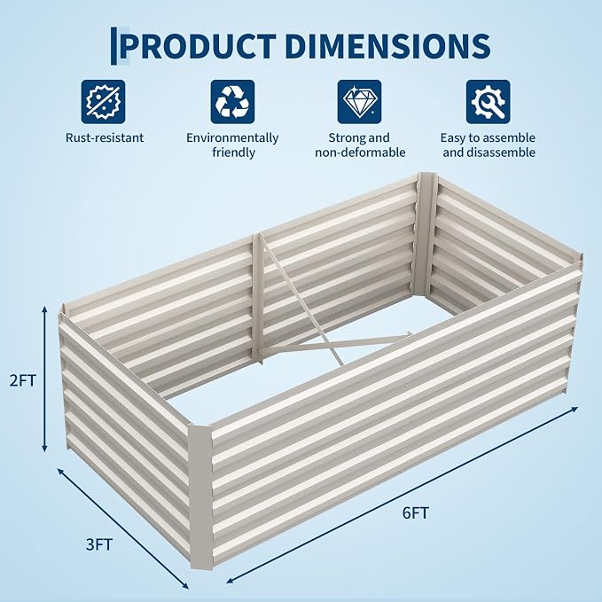 Garvee 2PCS 6x3x2ft Galvanized Raised Garden Bed Outdoor,Rust-Resistant Raised Garden Beds for Gardening, Easy Assembly Outdoor Garden Box & Planters, Beige