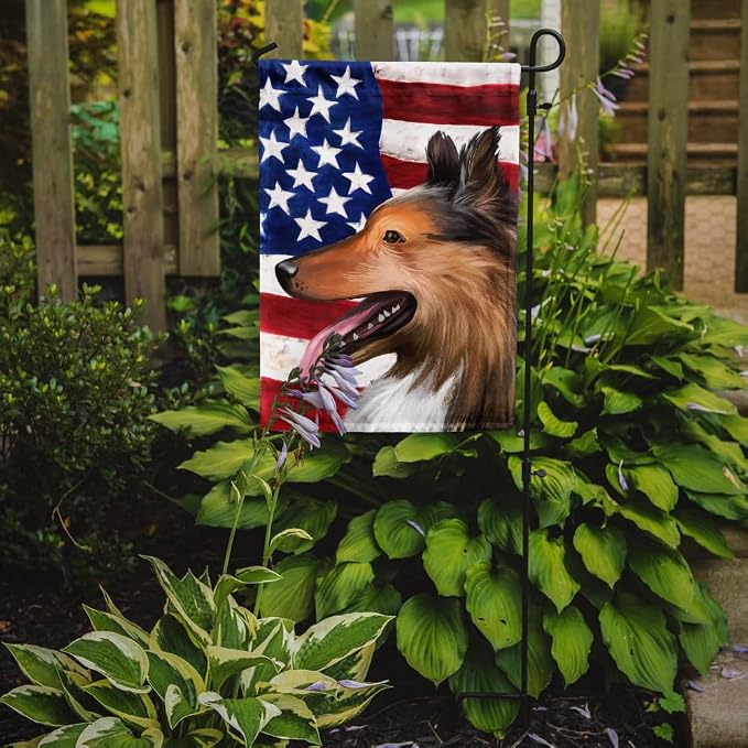 Caroline's Treasures CK6493GF Collie Smooth Dog American Flag Garden Flag Mailbox Flag Decorative Yard Flag Banner Outside Patio Artwork Yard Flower Beds, Garden Size, Multicolor