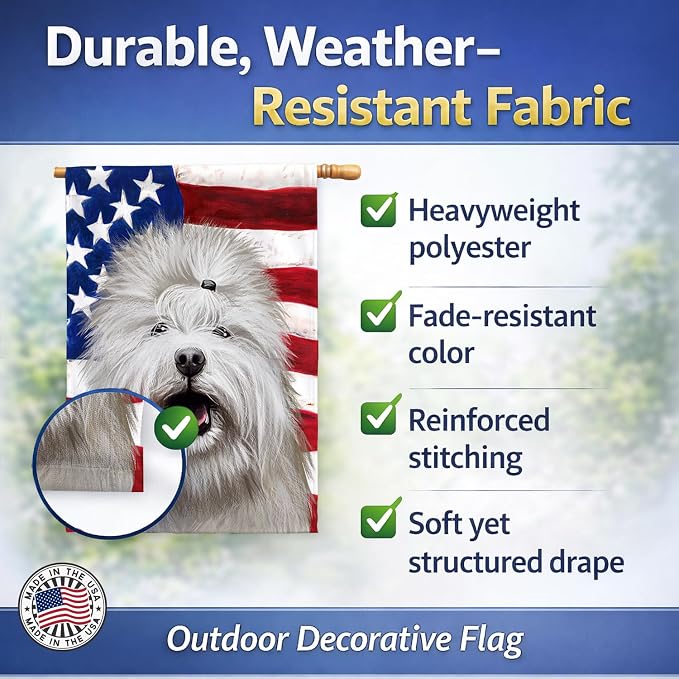 Caroline's Treasures CK6495CHF Coton de Tulear Dog American Flag House Flag Large Porch Sleeve Pole Decorative Outside Yard Banner Artwork Wall Hanging, Polyester, House Size, Multicolor