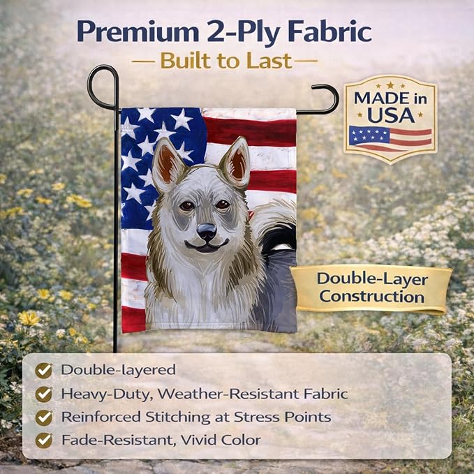 Caroline's Treasures CK6731GF Swedish Vallhund Dog American Flag Garden Flag Mailbox Flag Decorative Yard Flag Banner Outside Patio Artwork Yard Flower Beds, Garden Size, Multicolor