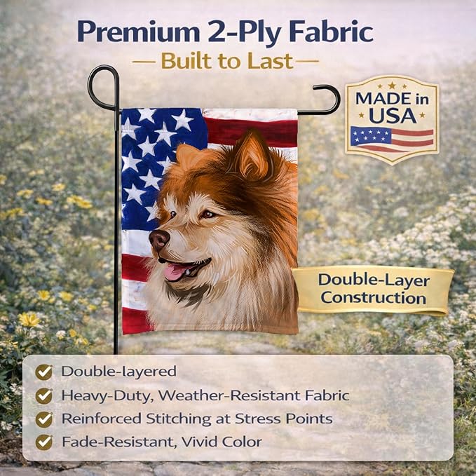Caroline's Treasures CK6524GF Finnish Lapphund Dog American Flag Garden Flag Mailbox Flag Decorative Yard Flag Banner Outside Patio Artwork Yard Flower Beds, Garden Size, Multicolor