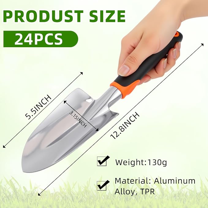 Yaocom 12 Pcs Garden Shovel Aluminum Alloy Heavy Duty Trowel Small Digging Shovels Metal Hand Trowel Spade with Soft Handle for Garden Lawn Yard Planting Tool (Wide Shovel,Yellow,Green,Orange,Red)