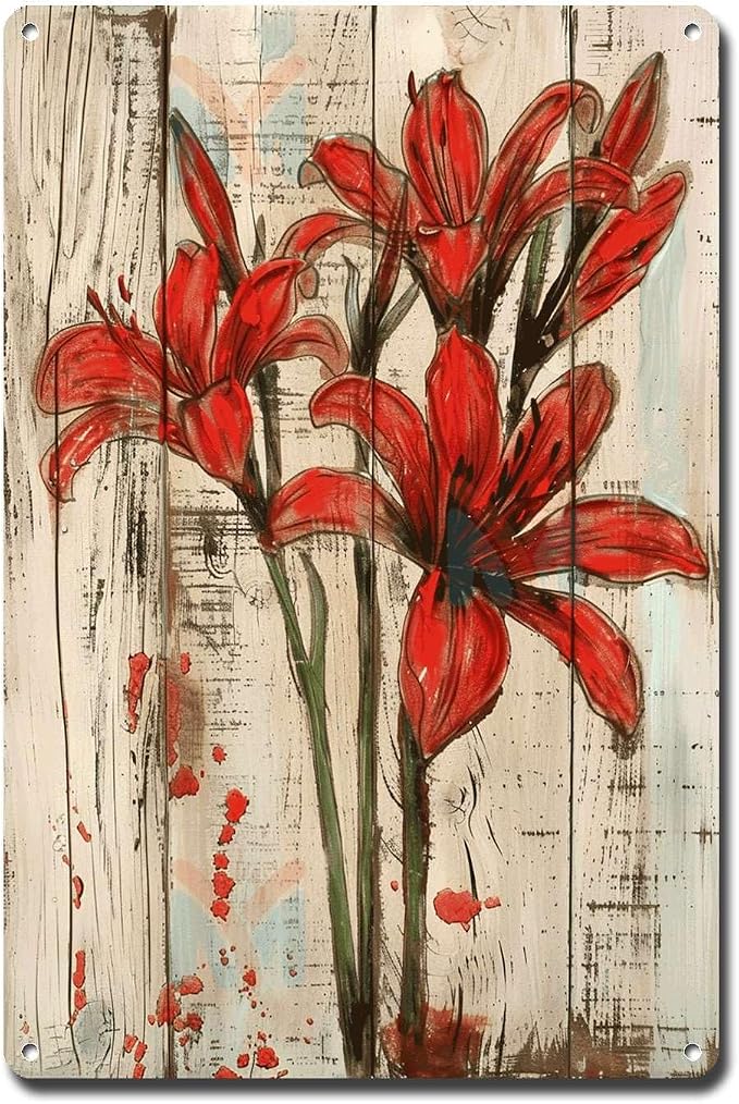 Metal Sign Tin Sign Vintage Wall Art Antique Paint Lycoris Tin Sign for Shabby Chic Interiors Red Flower Admirers and Weather Resistan Bathroom Signs Decor for Restaurant 6×8 Inches