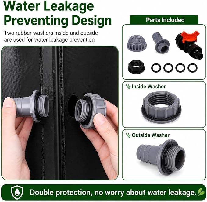 132 Gallon Collapsible Rain Barrel, Portable Rainwater Collection System, Water Storage Tank, Rain Catcher Barrel with Two Spigots and Overflow Kit, Rain Water Barrel Collector for Garden, Black