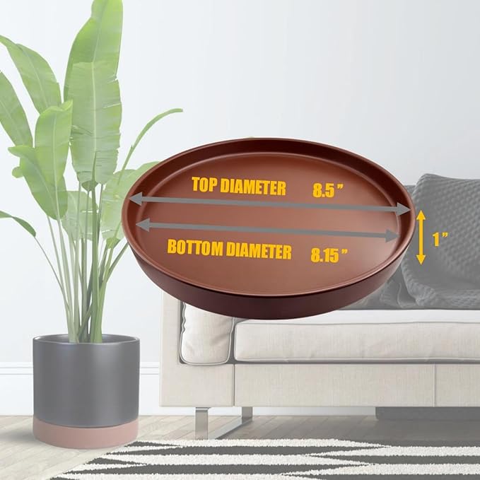 Yukfona Ceramic Plant Saucer Tray 2 Pcs 8 Inch Brown, 8.5" OD x8.15 ID x1 Deep| Fits Flower pots Bottom≤ 8.15", Heavy Duty Glazed Round Planter Drip with Catch Basin for Indoor Outdoor Plants