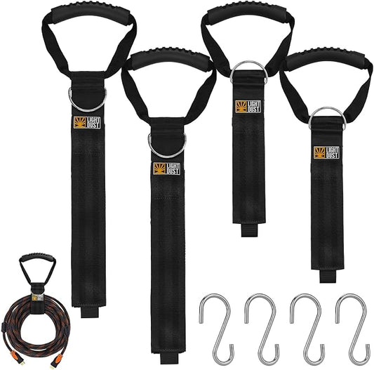 Hanging Extension Cord Holder - 4Pack 22" 35" Handle Wrap Straps with S Hooks Heavy Duty Garage Organizer Tool Hangers - Garden Hose Power Electrical Cable Rope RV Shed Storage and Organization