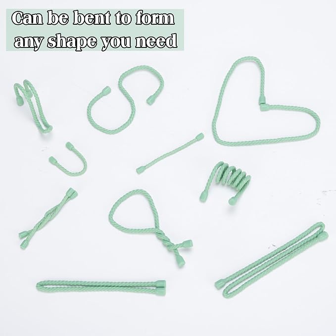 8PCS 18-Inch Silicone Cable Ties, Bendable Rubber Twist Ties, Reusable Twist Ties for Cords, gear ties for Organizing, Bundling (Mint Green)