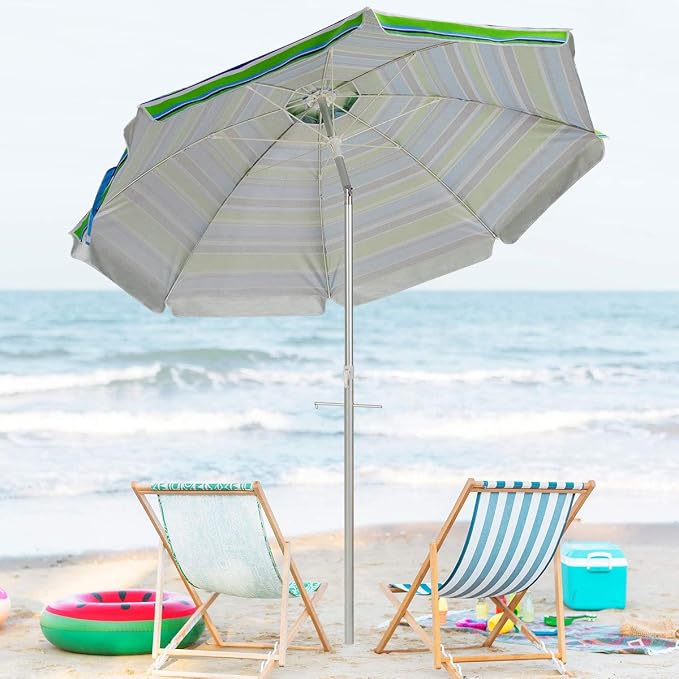 Tangkula 6.5ft Outdoor Beach Umbrella with Sand Anchor, Patio Umbrella with Push Button Tilt & UPF 50+ Protection, Portable Sunshade Umbrella with Carry Bag for Garden Beach Outdoor (Green)