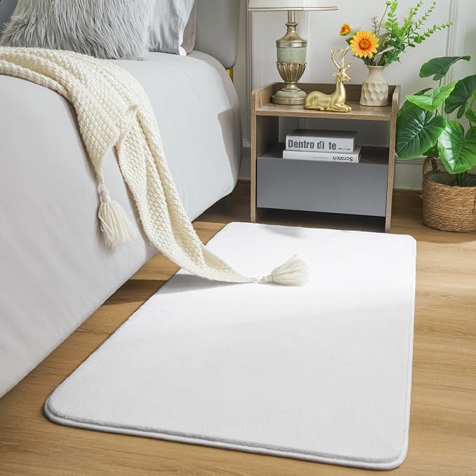 Amearea Modern Washable Runner Rugs, 2x4 Feet White Bedroom Runner Rug | Small Area Rugs for Bedroom Living Room, Non Slip Memory Foam Rug for Hallway Entryway Kids Boys Girls Room Laundry Room