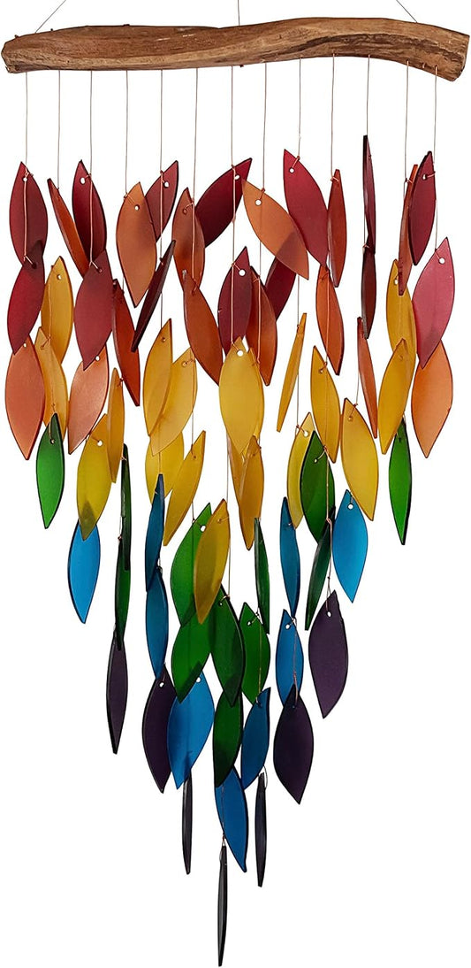Blue Handworks Rainbow Deluxe Waterfall Glass Wind Chime | Handcrafted Deluxe Waterfall Glass Wind Chime Spanning the Full Rainbow Spectrum - Violet, Blue, Green, Yellow and Red