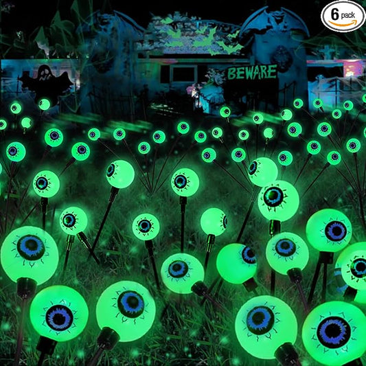 2026 Upgraded 6 Pack Halloween Decorations Outdoor, Green Solar Eyeball Lights, 36 LED Eye Balls Swaying Firefly Light Waterproof (Soft Glowing or Steady on) for Garden Lawn Pathway Grave Yard Decor